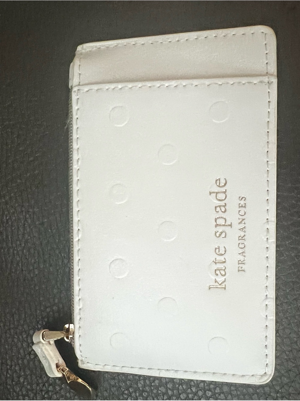 kate spade White Polka Dot Fragrance Card Holder with Gold Logo